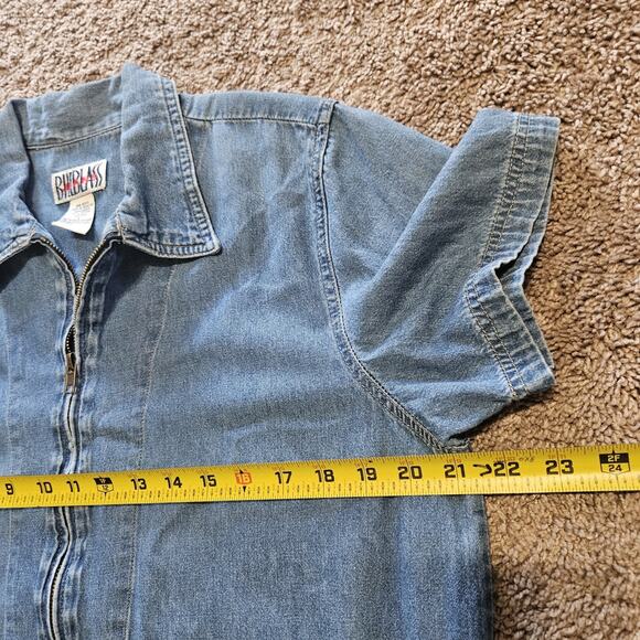 Vtg Bill Blass Denim Shirt Womens L Blue Zip Up 90s Cottagecore Minimalist Boho - Picture 7 of 8